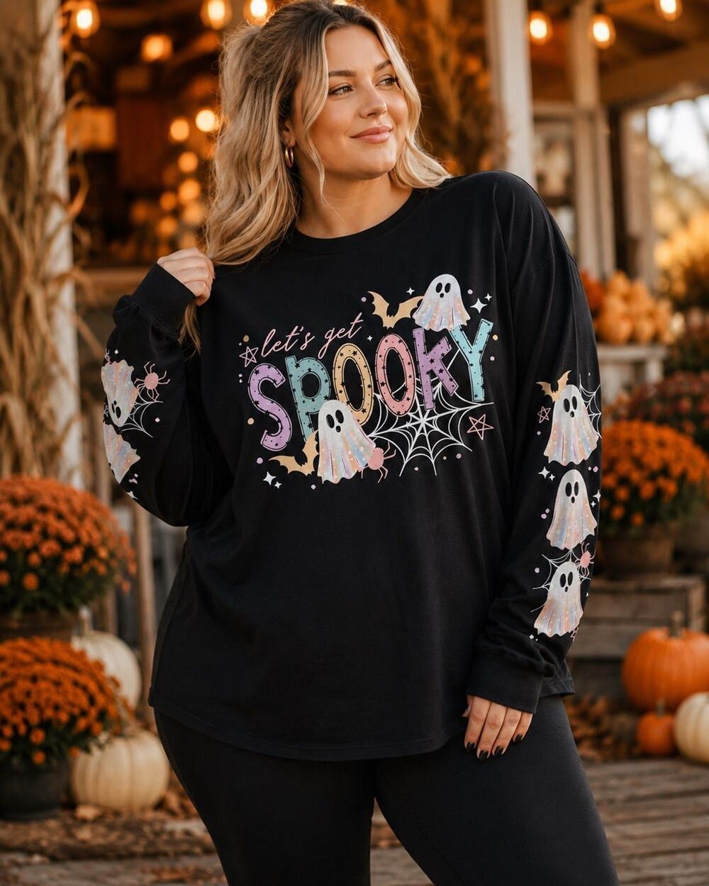 Lets Get Spooky Long Sleeve Shirt with Graphic Sleeves XL
